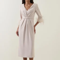 Discount Gathered Feather-Trim Dress Women Dresses|Mother Of The Bride