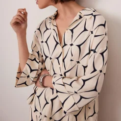Online Geometric Print Resort Shirt Women Tops