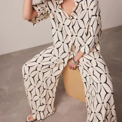 Online Geometric Print Resort Shirt Women Tops