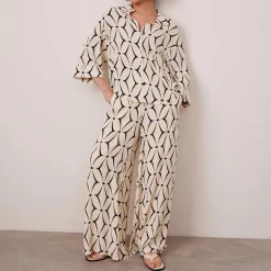 Online Geometric Print Resort Shirt Women Tops
