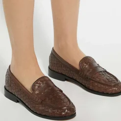 Outlet Ginello Woven Penny Loafers Women Flats