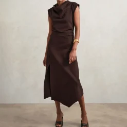 Harlan Draped Asymmetric Flared Dress Women Dresses