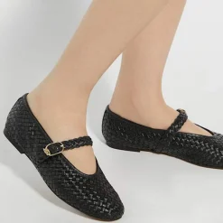 Sale Headline Leather Woven Mary Jane Ballet Flats Women Flats