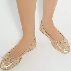 Online Heat Woven Leather Bow Detail Ballet Flats Women Flats