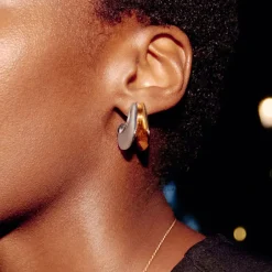 Hera Dome Double Ridge Medium Hoop Earrings Women Earrings