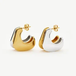 Hera Dome Double Ridge Medium Hoop Earrings Women Earrings