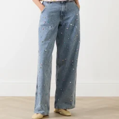 Best Higg Rhinestone Wide Leg Jeans Women Denim