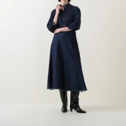 Hot High-Rise Fringed Denim Flared Skirt Women Skirts