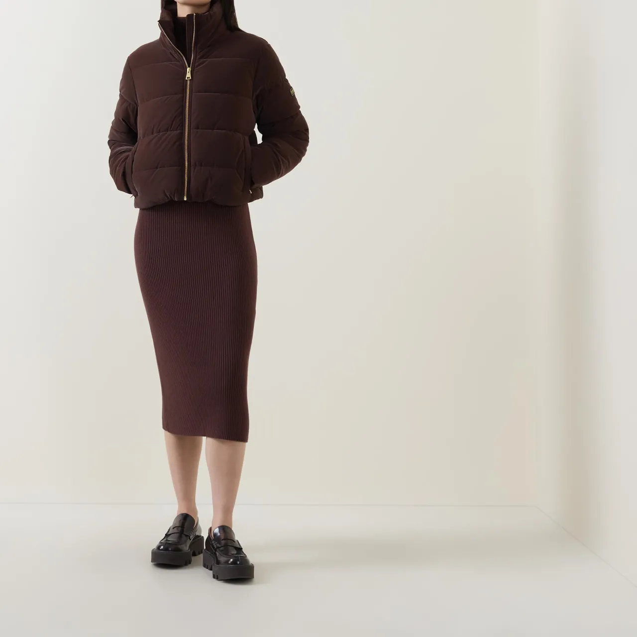 New Hudson Logo Padded Velvet Jacket Women Coats & Jackets