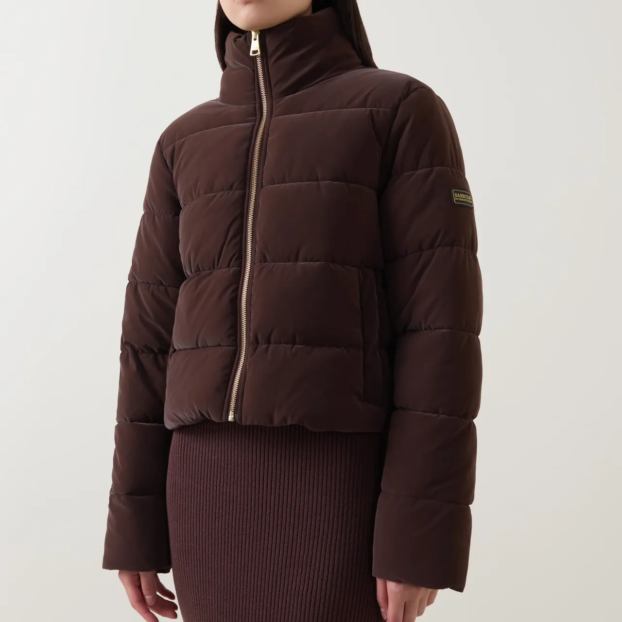 New Hudson Logo Padded Velvet Jacket Women Coats & Jackets