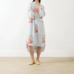 New Ihortland Stripe Embroidered Shirt Dress Women Dresses