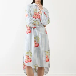 New Ihortland Stripe Embroidered Shirt Dress Women Dresses