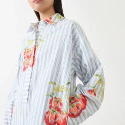 New Ihortland Stripe Embroidered Shirt Dress Women Dresses