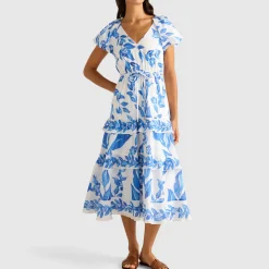 Clearance Iris Printed Ruffle Dress Women Dresses