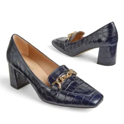 Clearance Johanna Croc-Embossed Block Loafers Women Heels