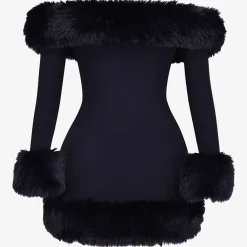 Clearance Keilani Faux-Fur Trim Mini Dress Women Dresses