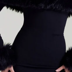 Clearance Keilani Faux-Fur Trim Mini Dress Women Dresses