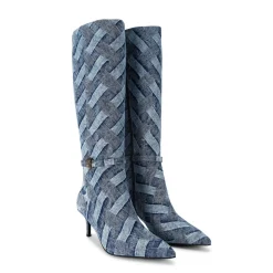 Discount Kensington Patchwork Denim Knee-High Boots Women Boots