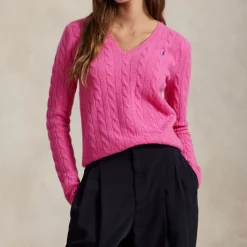 Clearance Kimberly Polo Player Logo Cable Knit Sweater Women Sweaters & Cardigans