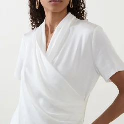 Online Knitted Wrap Blouse Women Tops