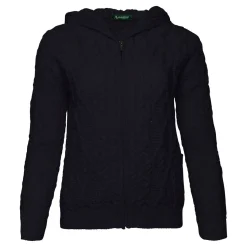 Outlet Knitwear Ash Aran Zipped Hooded Jacket Navy Women Sweaters & Cardigans