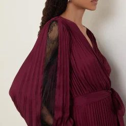 Best Lace-Sleeve Pleated Wrap Dress Women Dresses|Mother Of The Bride