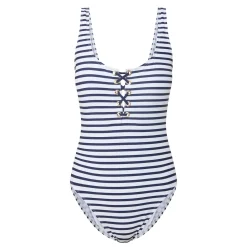 Hot Lace-Tie Striped One-Piece Swimsuit Women Swimwear & Beachwear