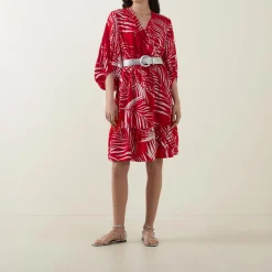 Online Leaf Belted Wrap Dress Women Dresses