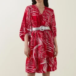 Online Leaf Belted Wrap Dress Women Dresses