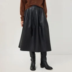 Leather Pleated Skirt Women Skirts