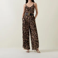 New Leopard Print Belted Jumpsuit Women Jumpsuits