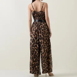 New Leopard Print Belted Jumpsuit Women Jumpsuits