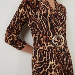 Best Leopard Print Gathered Wrap Dress Women Dresses