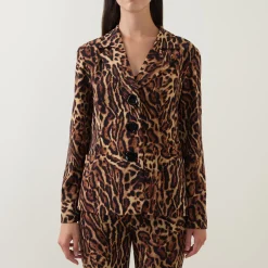 Outlet Leopard Print Single Breasted Blazer Women Coats & Jackets