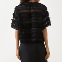 Lipona Semi-Sheer Fringe T-Shirt Women Tops