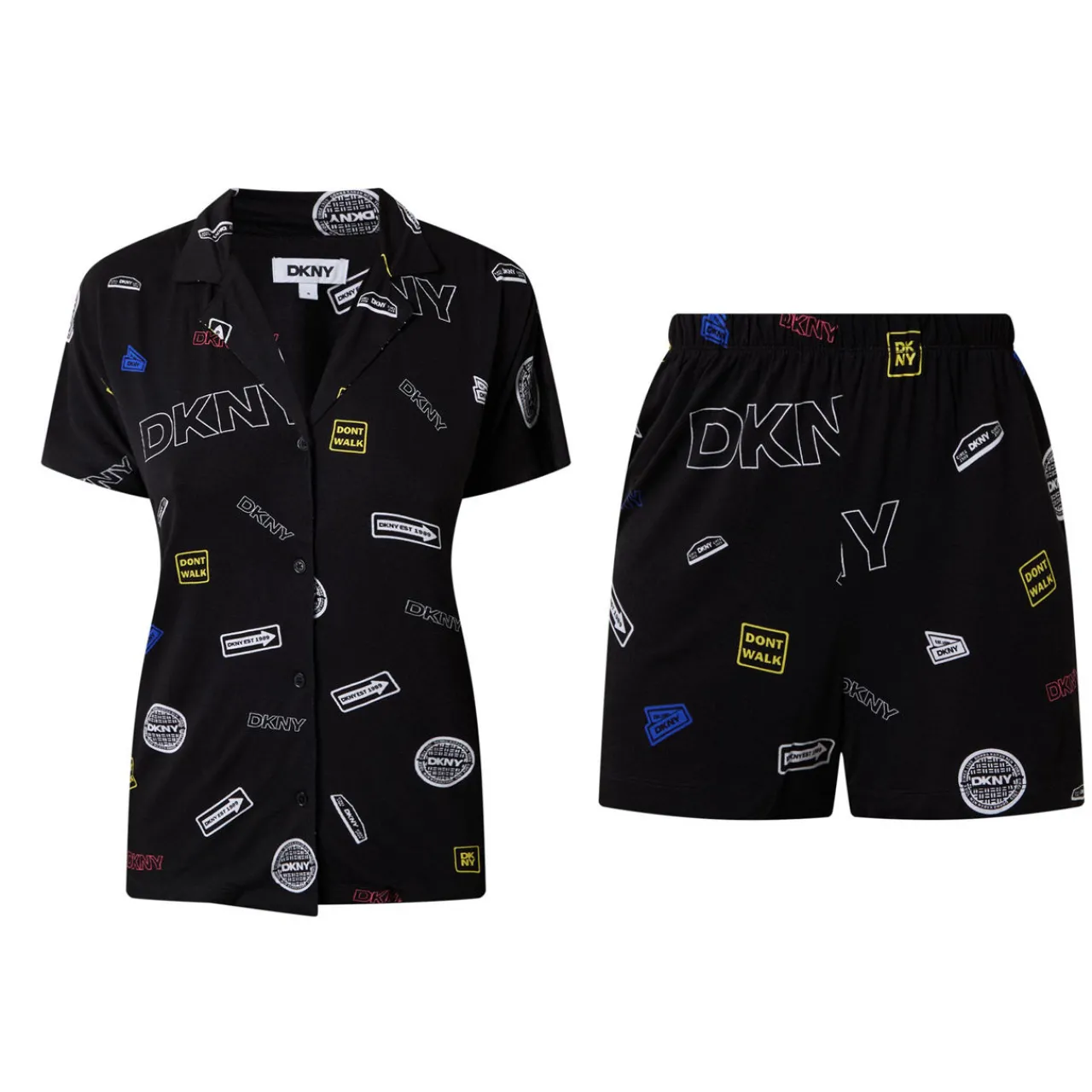 Sale Logo Badge Print Top & Shorts Pyjama Set Women Sleepwear