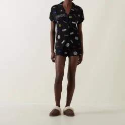 Sale Logo Badge Print Top & Shorts Pyjama Set Women Sleepwear