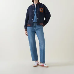 Logo Pinstripe Bomber Jacket Women Coats & Jackets