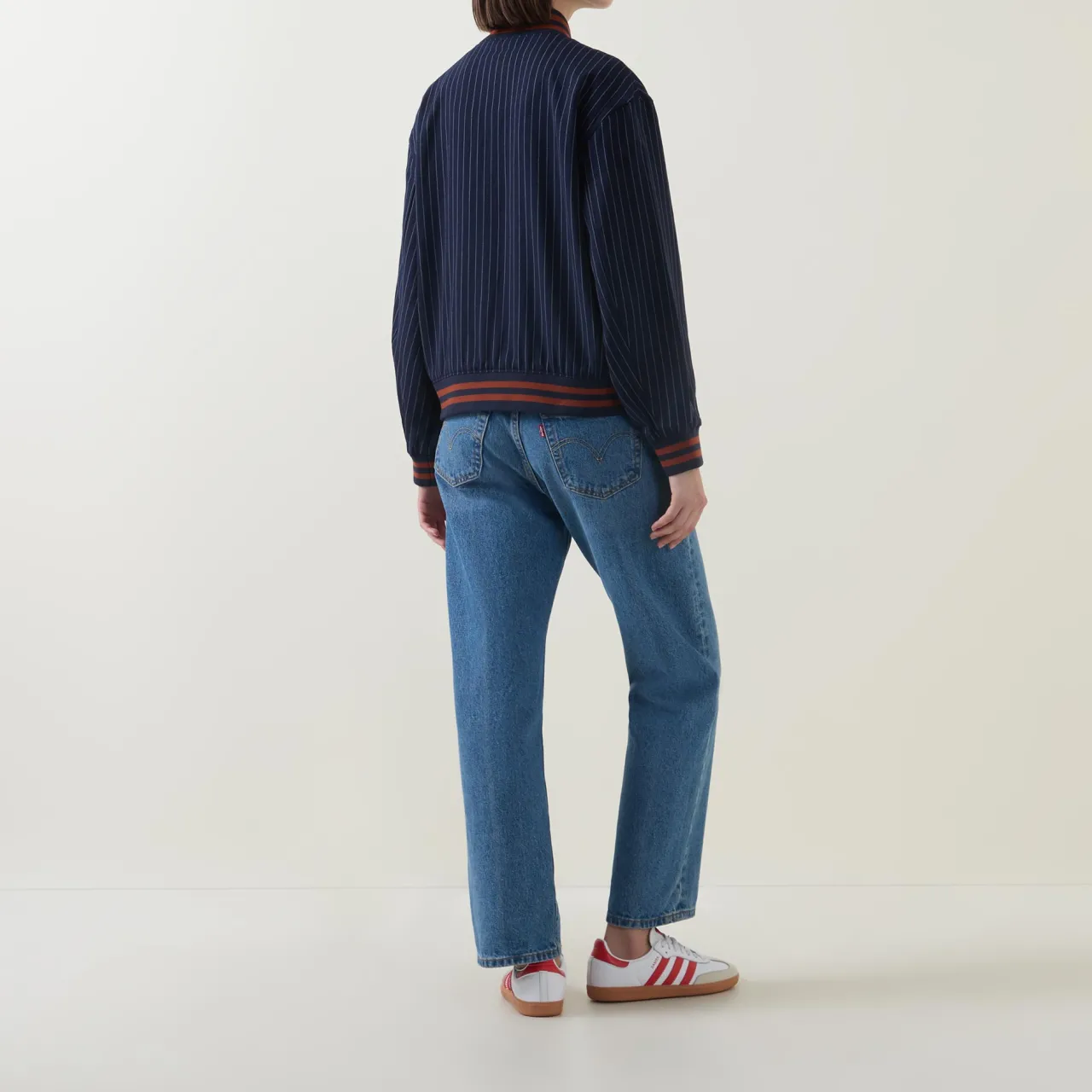 Logo Pinstripe Bomber Jacket Women Coats & Jackets