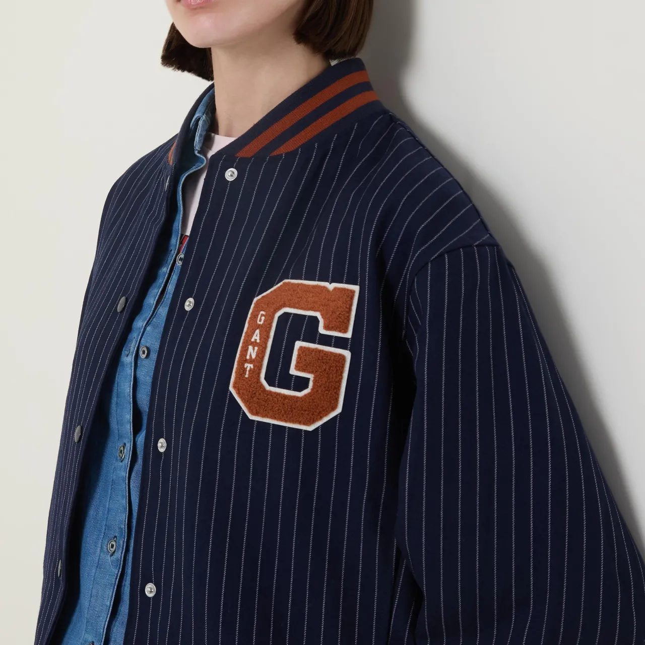Logo Pinstripe Bomber Jacket Women Coats & Jackets
