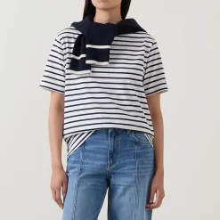 Hot Logo Striped T-Shirt Women Tops