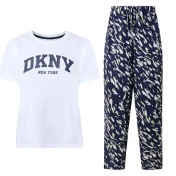 Sale Logo T-Shirt & Abstract Print Bottoms Pyjama Set Women Sleepwear
