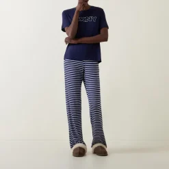 Discount Logo T-Shirt & Striped Bottoms Pyjama Set Women Sleepwear