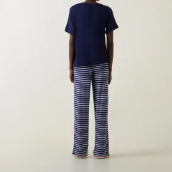 Discount Logo T-Shirt & Striped Bottoms Pyjama Set Women Sleepwear