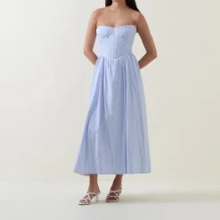 New Lola Corset Pinstripe Flared Dress Women Dresses|Occasion Dressing
