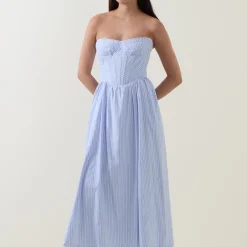 New Lola Corset Pinstripe Flared Dress Women Dresses|Occasion Dressing