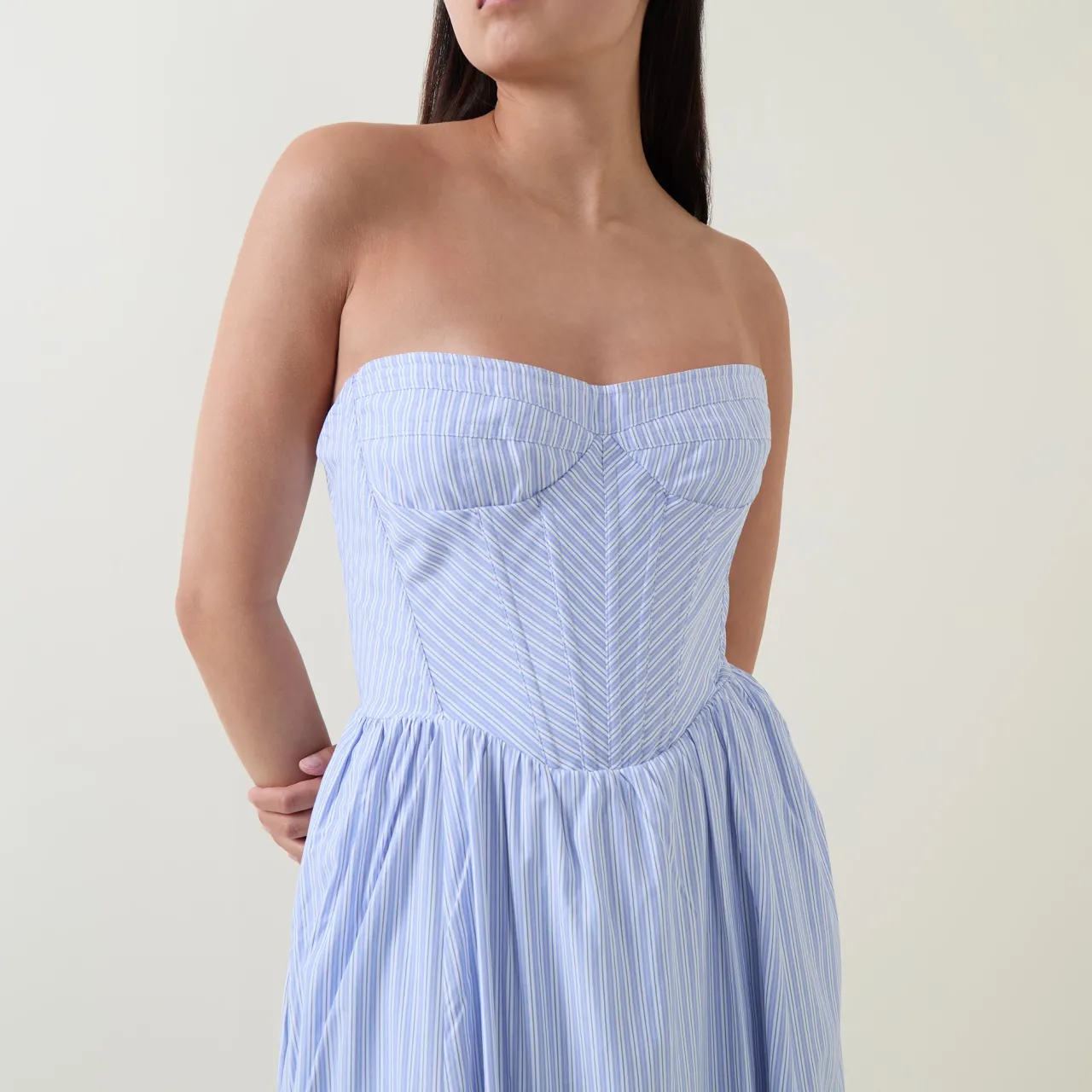 New Lola Corset Pinstripe Flared Dress Women Dresses|Occasion Dressing