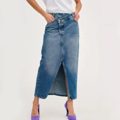 Online Louise Crossover Waist Denim Skirt Women Skirts