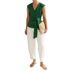 Hot Mariana Tie Detail Linen Top Women Tops