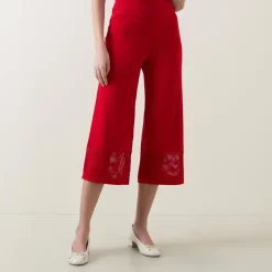 Hot Mesh Panel Wide Leg Cropped Trousers Women Trousers & Shorts